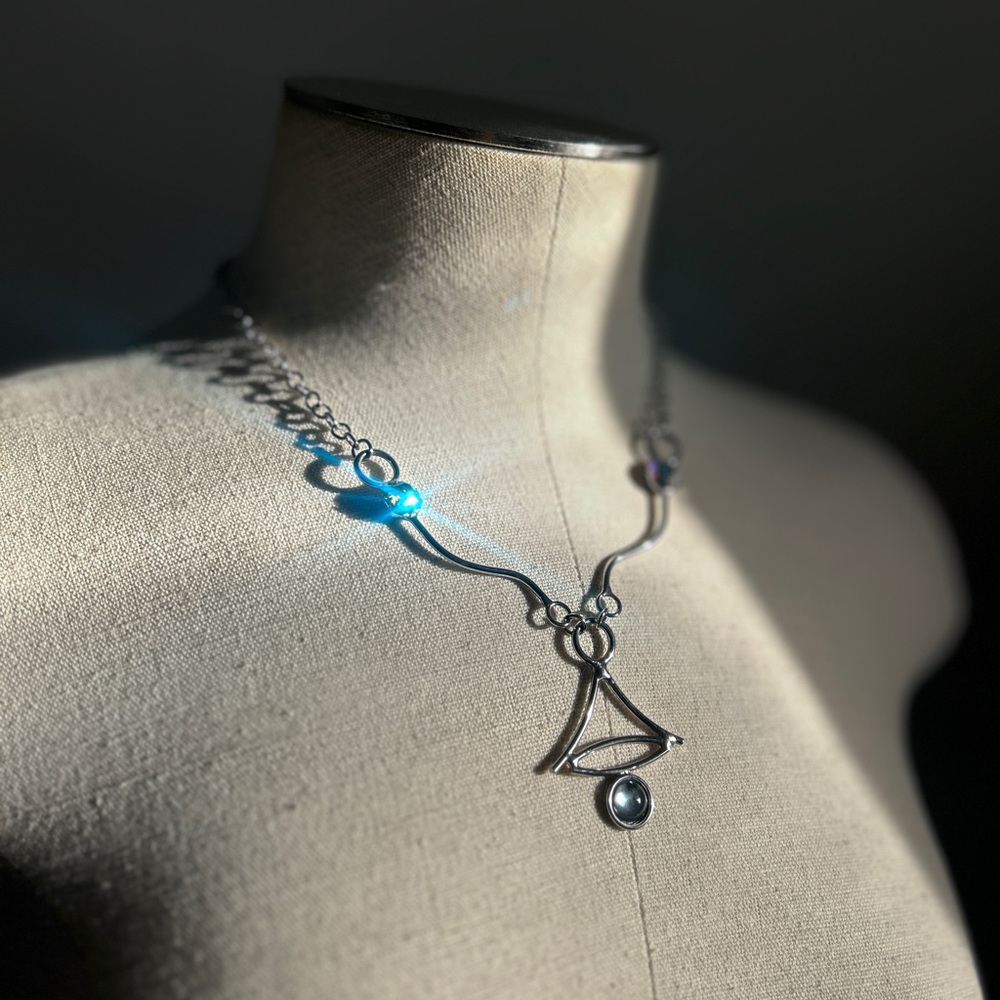 Vintage Modernist Necklace | Silver Abstract Crystal Geometric Necklace